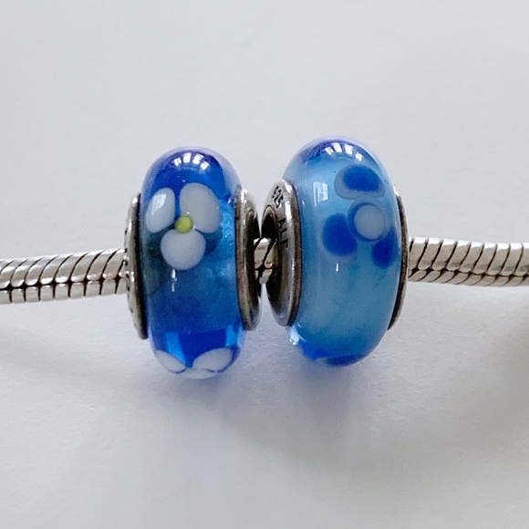 Authentic Pandora Flower Murano Glass Charms Blue - Picture 2 of 6